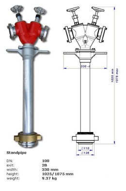 Stojak hydrantowy DN 100 2x75 A/BB z nasadami