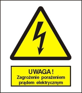 Znak Uwaga zagrozenie porażeniem prądem elektrycznym 225x275 PB