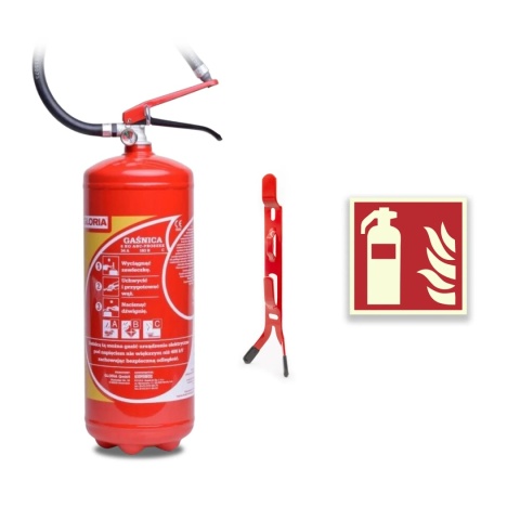 Zestaw Gaśnica proszkowa GP-6x ABC GLORIA + wieszak + znak
