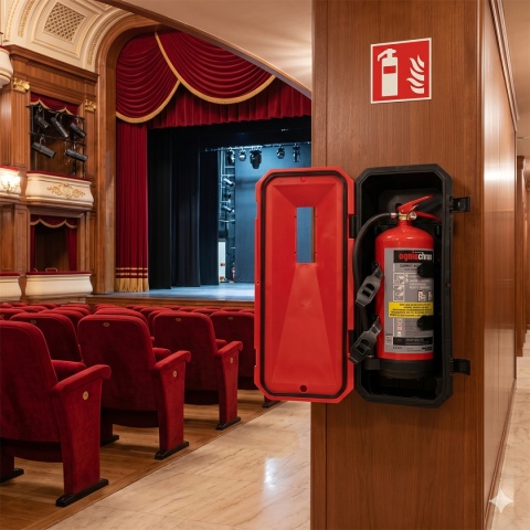 Szafka Dia-mont z Gaśnicą wodno-mgłową GWM-6x AF w teatrze
