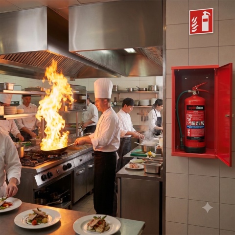 Pianowa gaśnica GPN-6x ABF z szafką SG600sl dla kuchni w hotelach i restauracjach