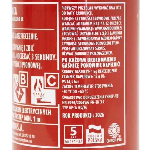 Gasnica-proszkowa GP-1z BC 1kg z uchwytem