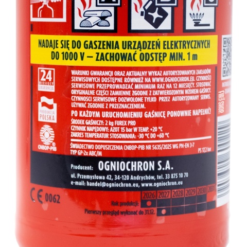 Potwierdzenie atestu i świadectwo dopuszczenia CNBOP dla gaśnicy GP-2x.
