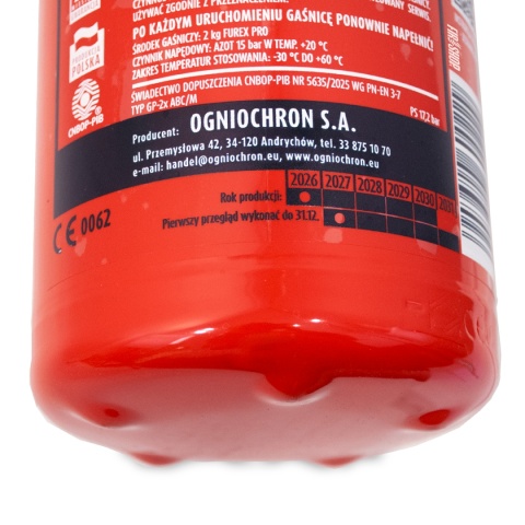 Widok spodu gaśnicy GP-2x ABC Ogniochron z widoczną datą produkcji
