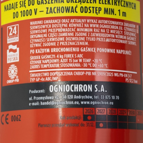 Instrukcja gaśnicy proszkowej GP-4x ABC z certyfikatem CNBOP