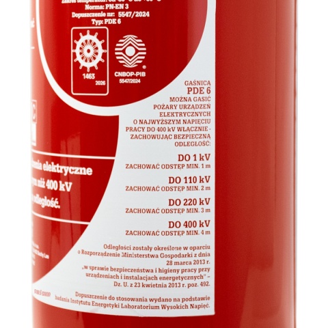 Etykieta z certyfikatem CNBOP i dopuszenie do gaszenia pożarów do 400kV