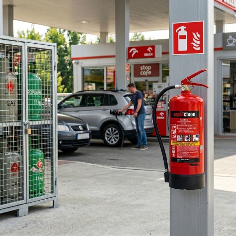 Gaśnica proszkowa 9kg na stacje benzynowe do gaszenia butli propan-butan.