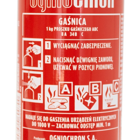 Gaśnica smochodowa z manometrem ABC Ogniochron etykieta instrukcja obsługi