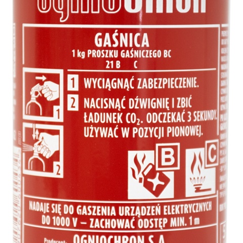 Gaśnica smochodowa GP 1Z BC - etykieta