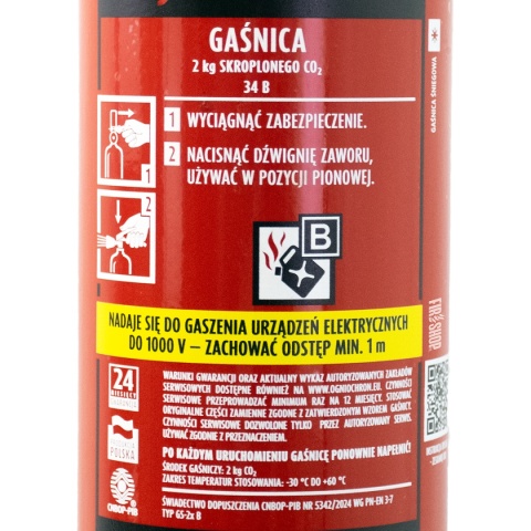 Gaśnica śniegowa GS-2x B etykieta instrukcją gaśnicy