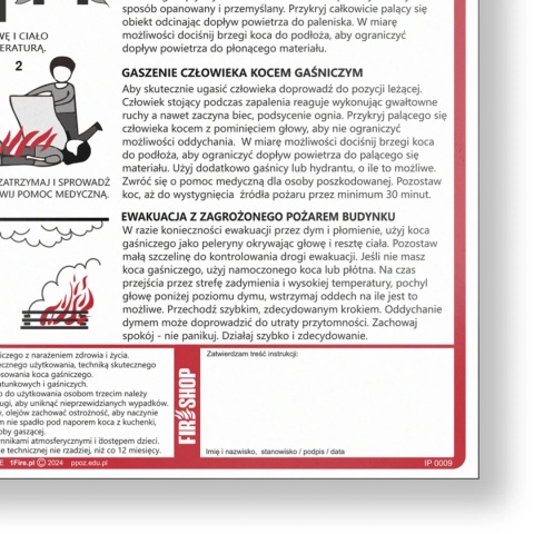 Instrukcja ppoż. gaszenia kocem gaśniczym minimum 10 szt
