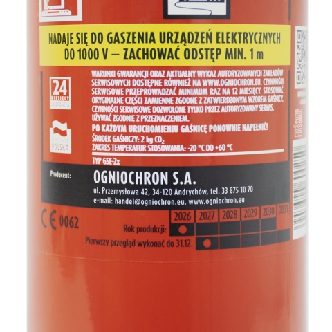 Gaśnicze urzadzenie 2kg etykieta z datą produkcji