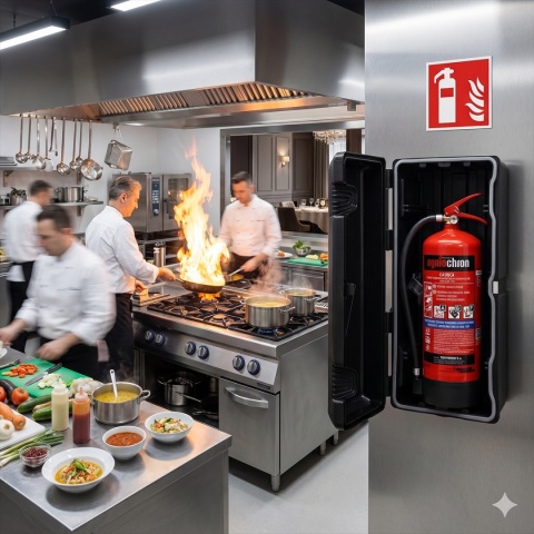 Gaśnica pianowa GPN-6x ABF wraz z szafką Adamant do restauracyjnych i domowych kuchni