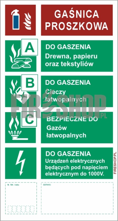Znak 12S Gaśnica proszkowa EXTRA - (100x187mm), płyta