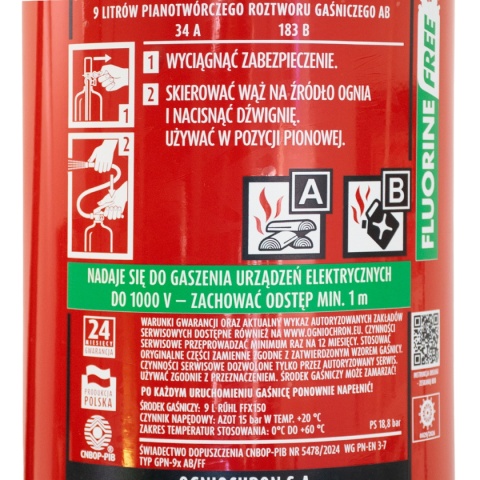 Gaśnica pianowa Bezfluorowa GPN-6x AB / FF Ogniochron