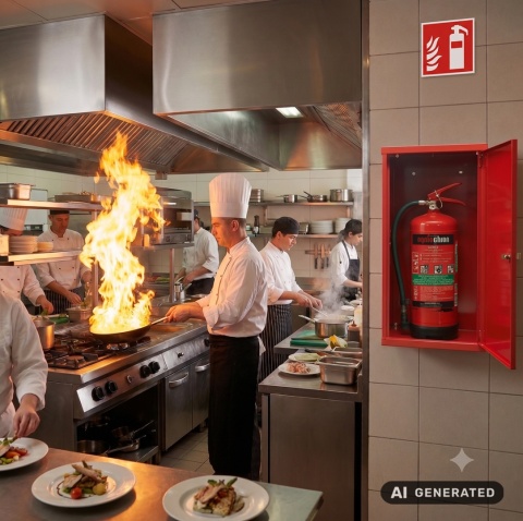 Pianowa gaśnica GPN-6x ABF z szafką SG600sl dla kuchni w hotelach i restauracjach