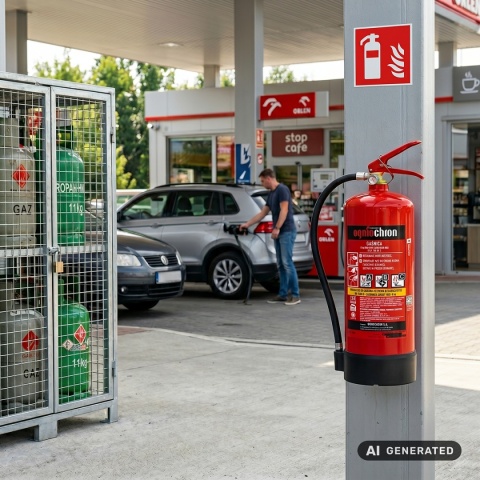 Gaśnica proszkowa 9kg na stacje benzynowe do gaszenia butli propan-butan.
