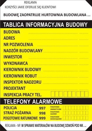 Znak Tablica inwestorska 500x700 z reklamą