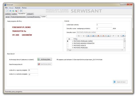 Program komputerowy SERWISANT ver. 3.21